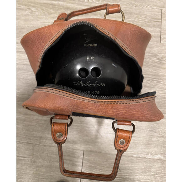 Vintage Dunlop Matterhorn Bowling Ball (14.4 lbs) with Leather Bag - Picture 14 of 15
